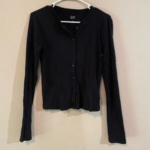 GAP Women's Black Button-Front Long Sleeve Top